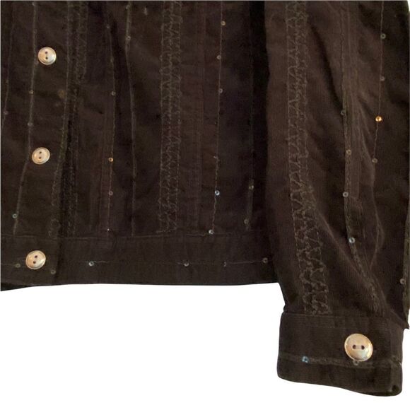 Christopher & Banks Embroidered + Sequined Pinwale Black Corduroy Blouse Jacket - Picture 2 of 7